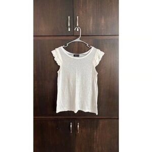 Mustard Seed White Ruffle Sleeve Linen Blend Top Small